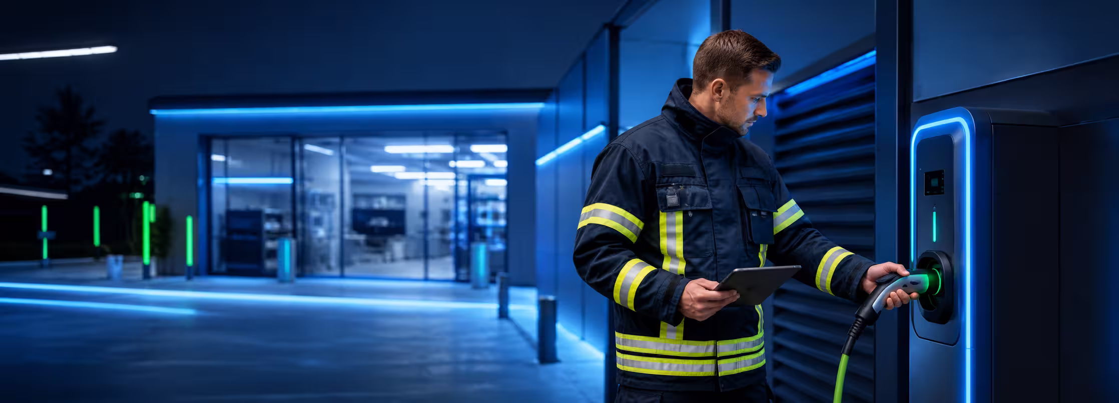 Elektro RIESS - Feuerwehrmann kontrolliert Elektrotechnik